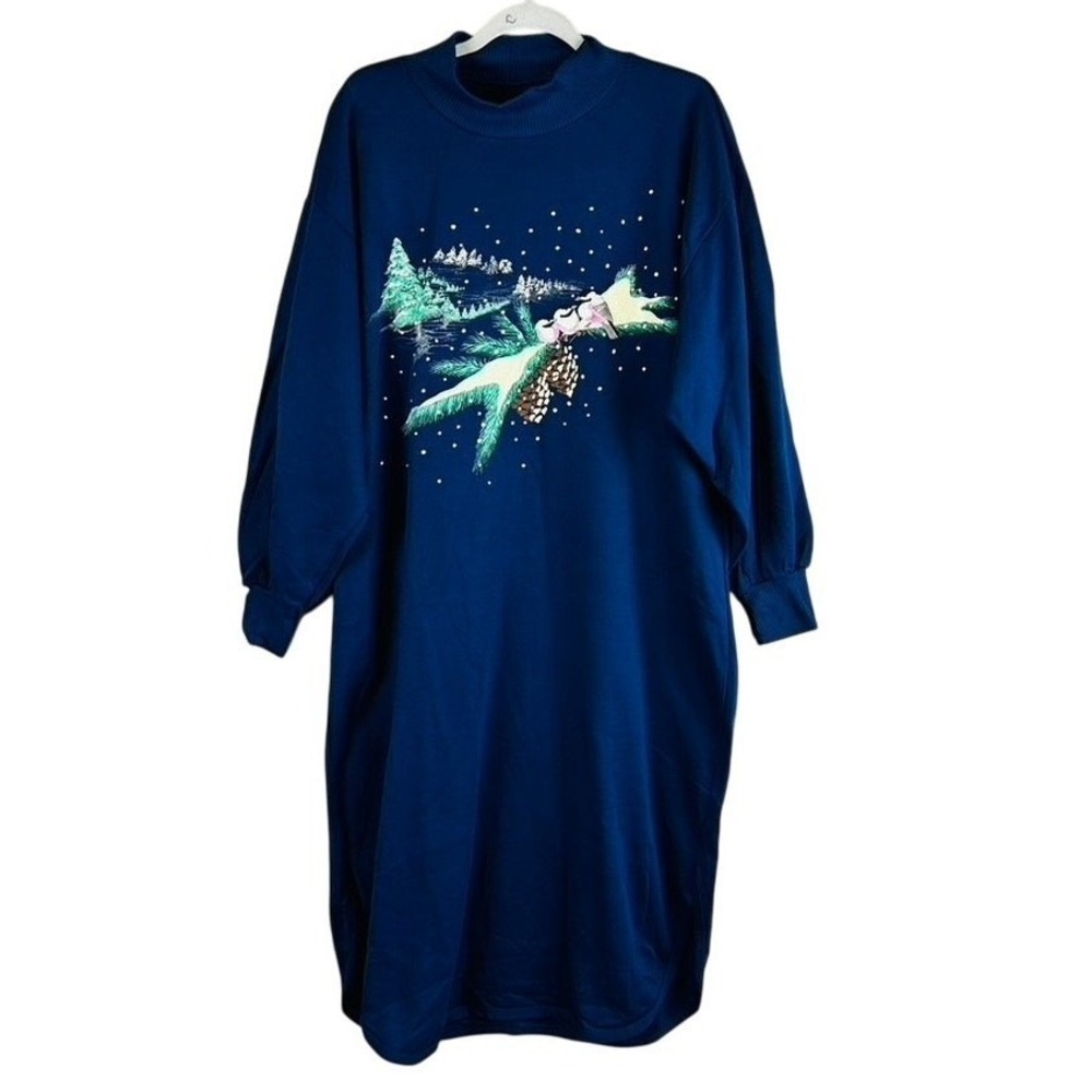 New Kittens Sz Large Nightgown Winter Birds Long Sleeve Blue Warm Vintage NWT